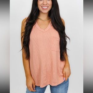 New Bibi Sweater Knit Pocket Sleeveless Tank Peach Coral Pink Size Large